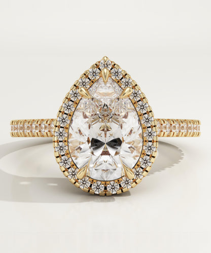 Pear Cut Halo & Pave Cathedral Lab-Grown Diamond Engagement Ring