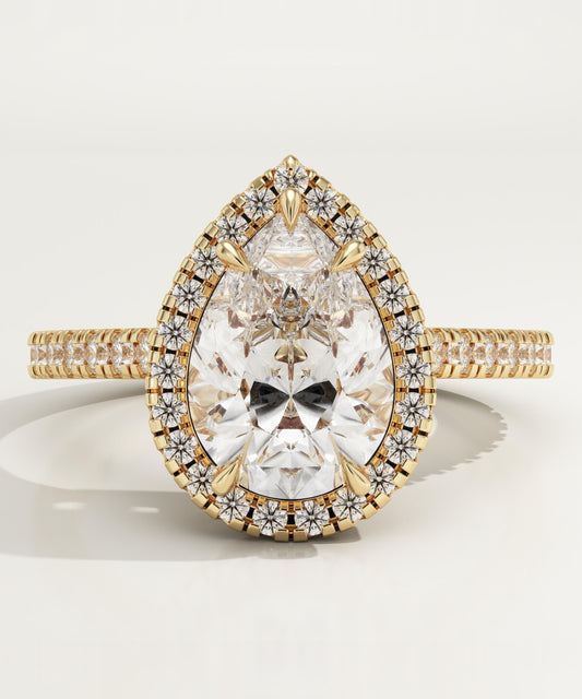 Pear Cut Halo & Pave Cathedral Lab-Grown Diamond Engagement Ring