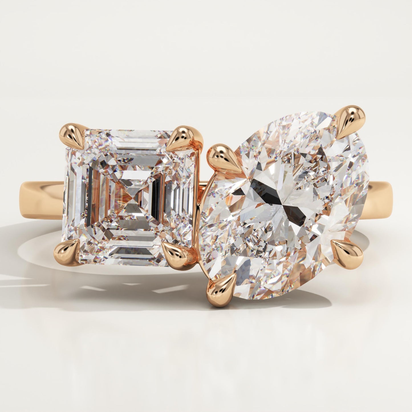 3.75 TCW Asscher & Oval Cut Toi Et Moi Lab-Grown Diamond Engagement Ring
