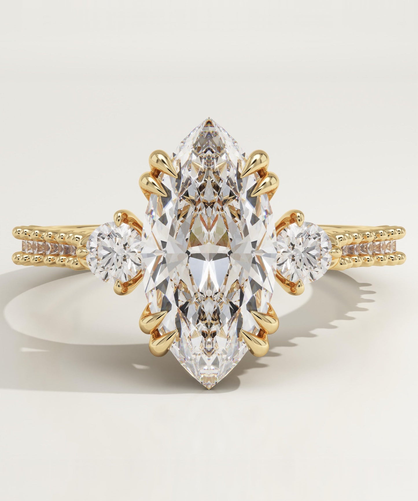 Marquise Cut Three Stone & Pave Lab-Grown Diamond Engagement Ring