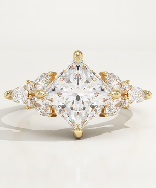 2.25 CT Princess Cut Cluster Moissanite Engagement Ring