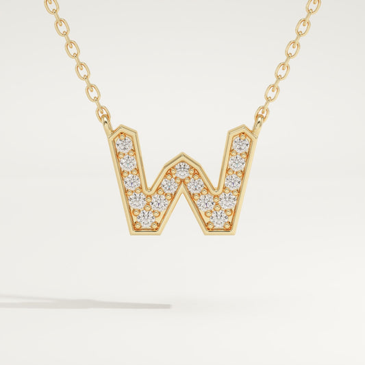 0.084 TCW Round Lab-Grown Diamond W Initial Necklace