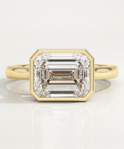 East West Emerald Cut Bezel Lab-Grown Diamond Engagement Ring