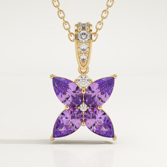 0.72 TCW Round & Pear February-Amethyst Birthstone Necklace