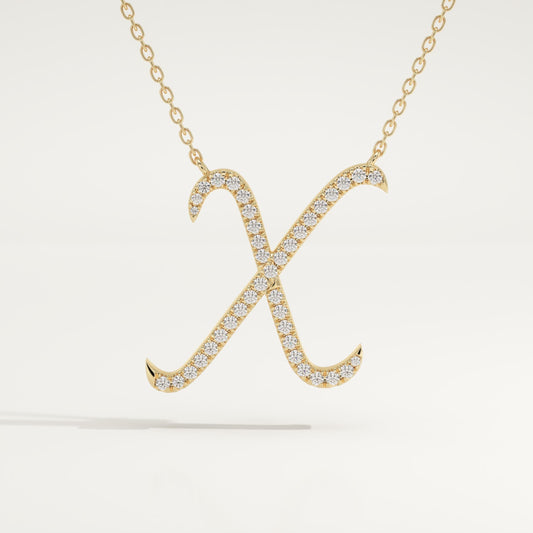 0.133 TCW Round Lab-Grown Diamond X Initial Necklace
