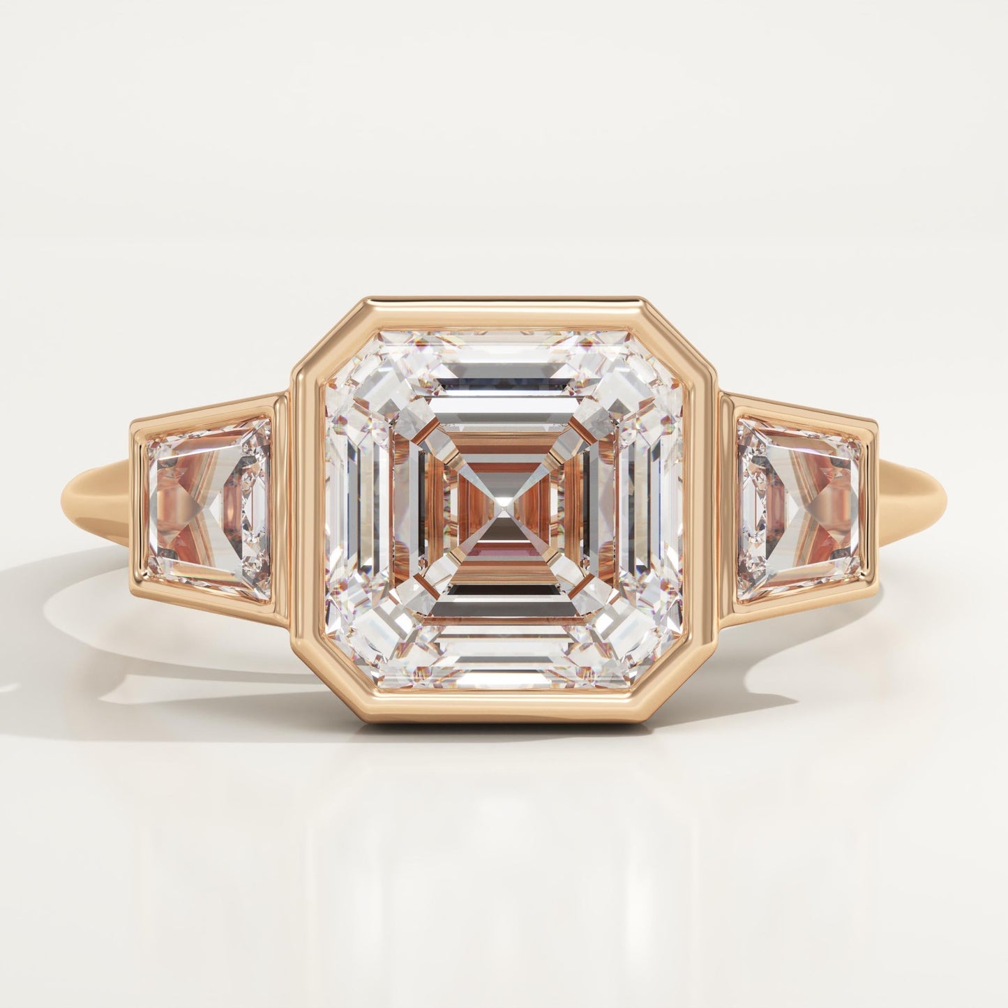 Asscher Cut Three Stone Bezel Lab-Grown Diamond Engagement Ring