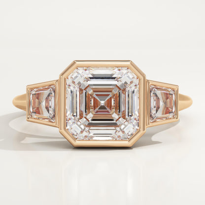 Asscher Cut Three Stone Bezel Lab-Grown Diamond Engagement Ring