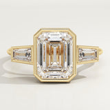 2.0 CT Emerald Cut Three Stone Bezel Lab-Grown Diamond Engagement Ring