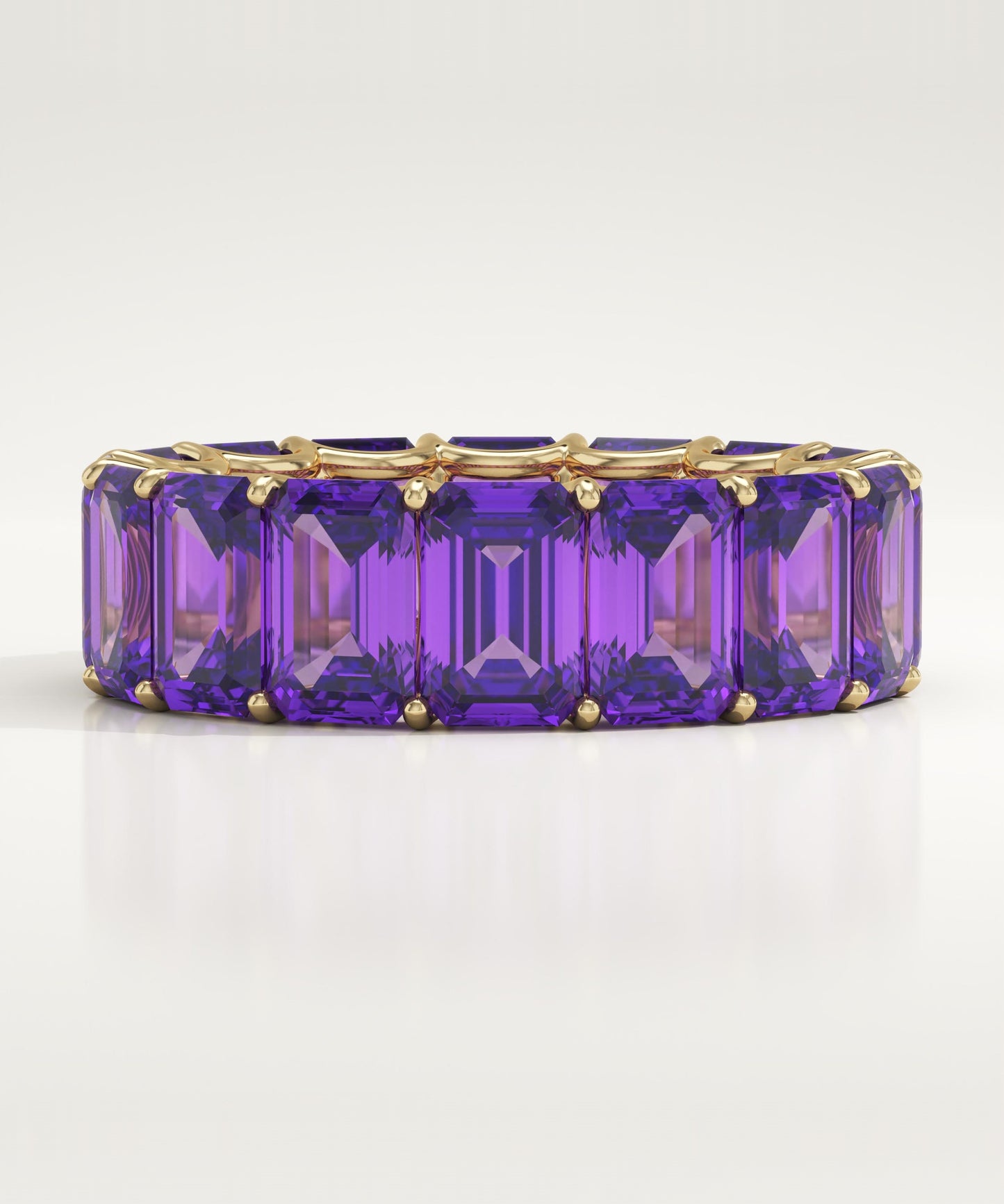 8.91 TCW Emerald Shaped February-Amethyst Birthstone Wedding Band