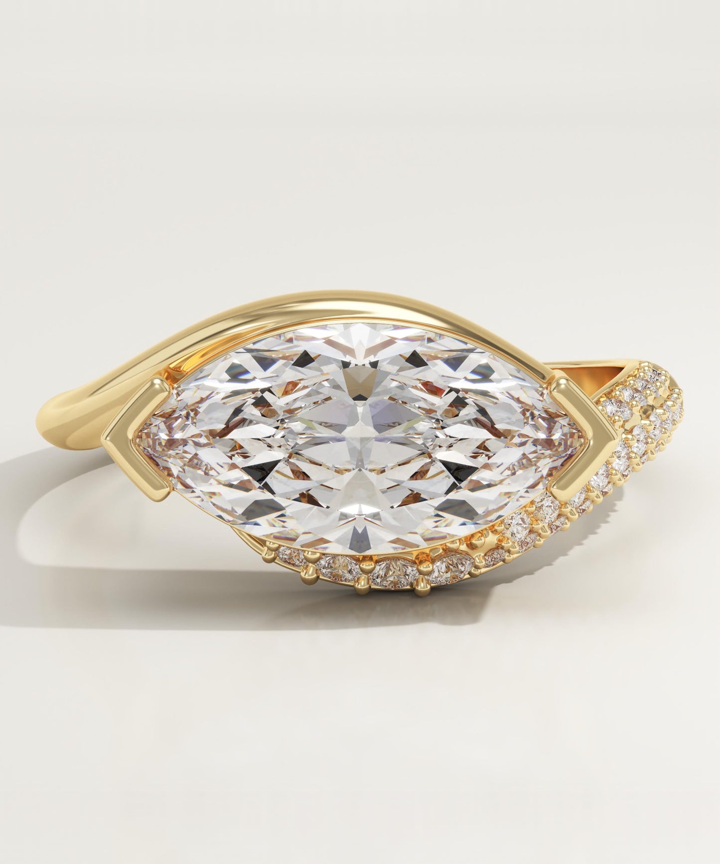 East West Marquise Cut Swirl Pave Lab-Grown Diamond Engagement Ring