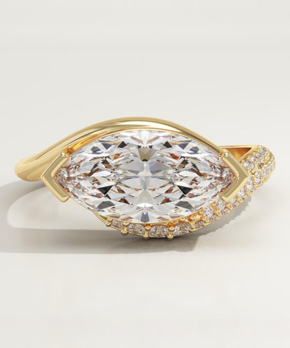 East West Marquise Cut Swirl Pave Lab-Grown Diamond Engagement Ring