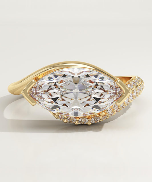 East West Marquise Cut Swirl Pave Lab-Grown Diamond Engagement Ring
