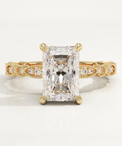 Radiant Cut Milgrain Pave Lab-Grown Diamond Engagement Ring