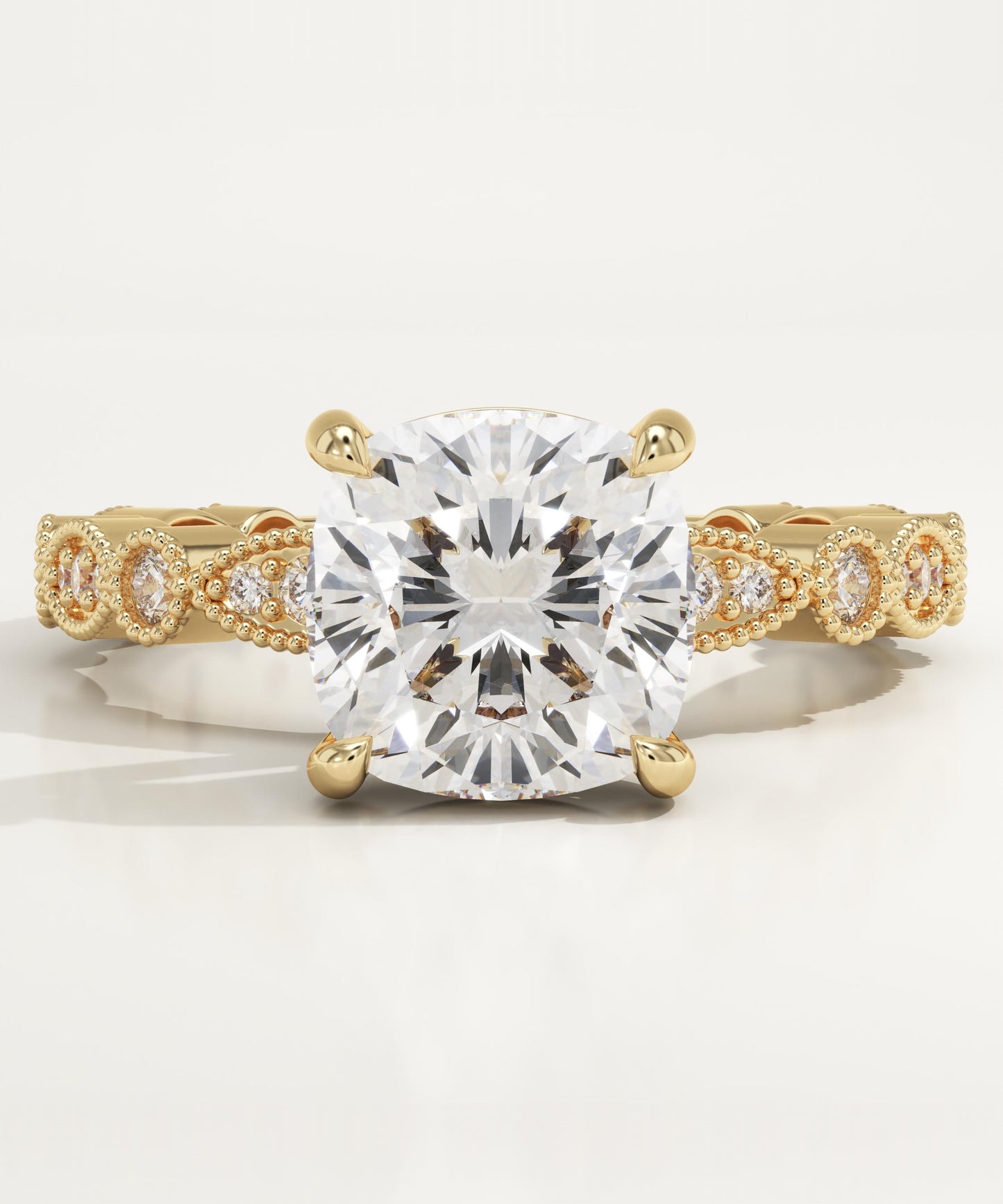 Cushion Cut Milgrain Pave Lab-Grown Diamond Engagement Ring