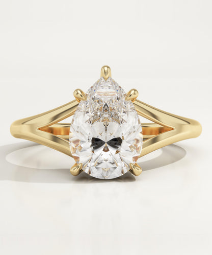 Pear Cut Solitaire Split Shank Lab-Grown Diamond Engagement Ring