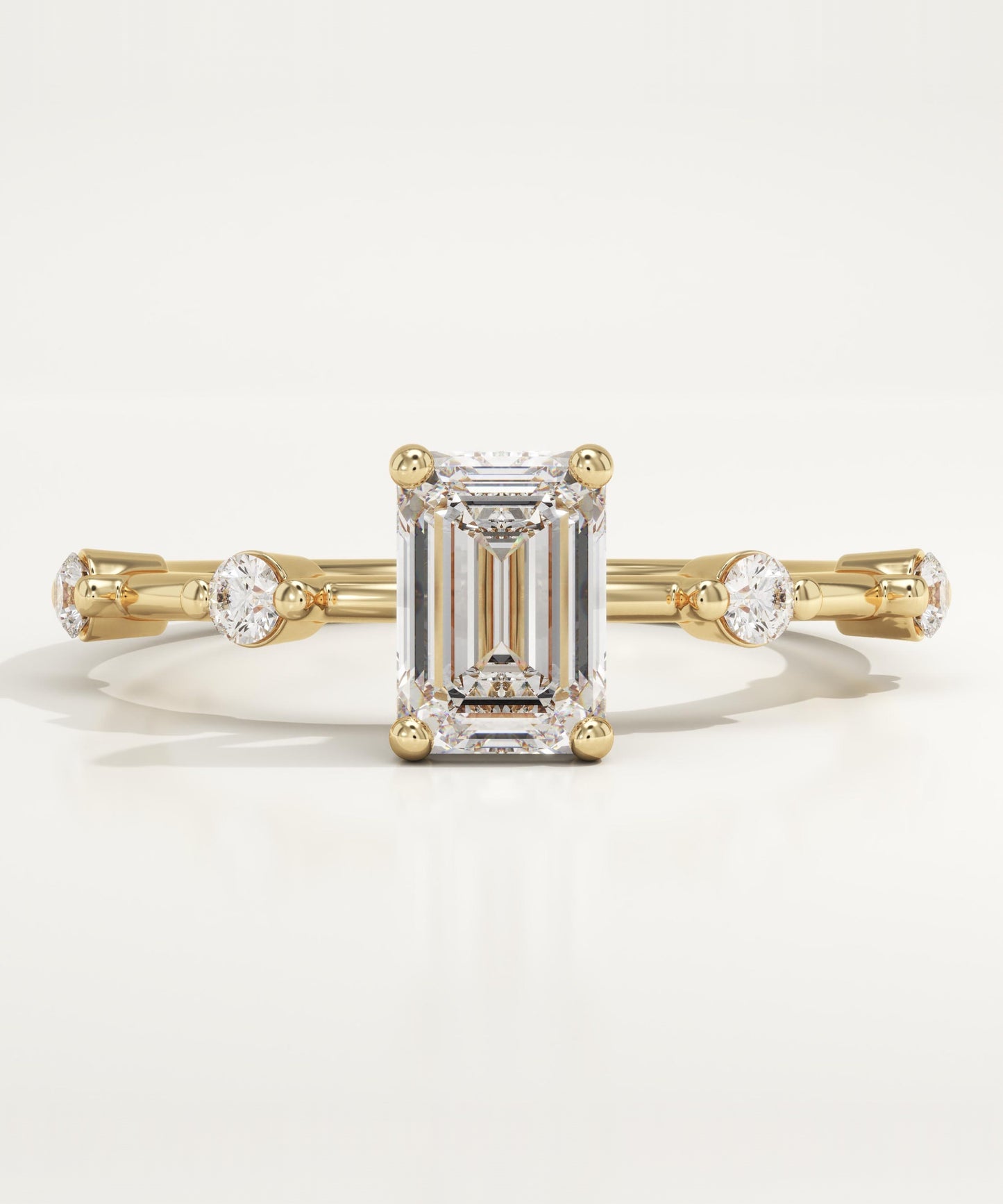 Emerald Cut Dainty Pave Lab-Grown Diamond Engagement Ring