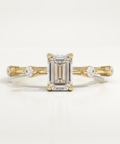 Emerald Cut Dainty Pave Lab-Grown Diamond Engagement Ring