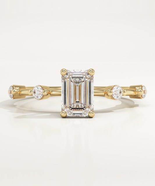 Emerald Cut Dainty Pave Lab-Grown Diamond Engagement Ring