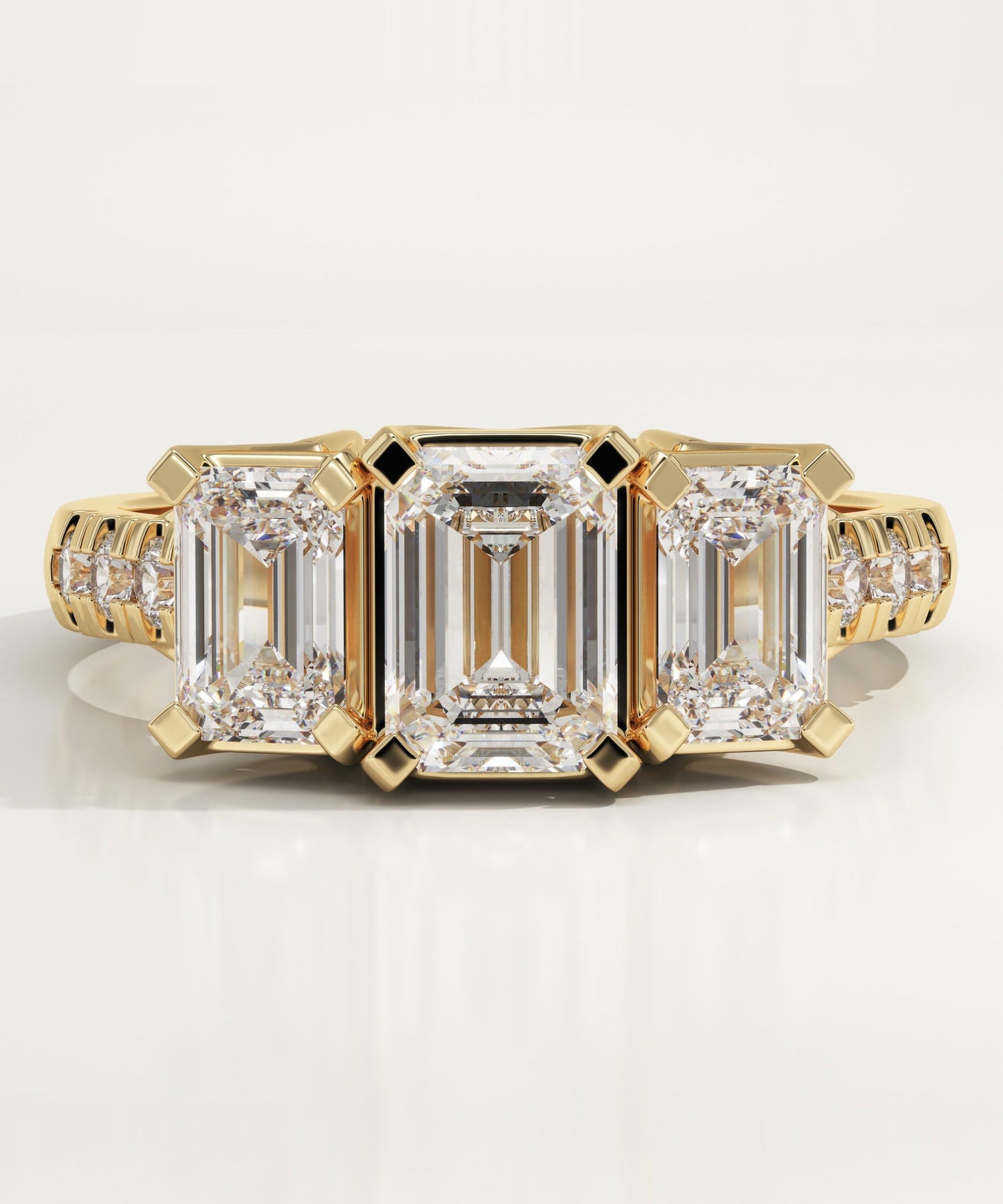 Emerald Cut Three Stone Pave Lab-Grown Diamond Engagement Ring
