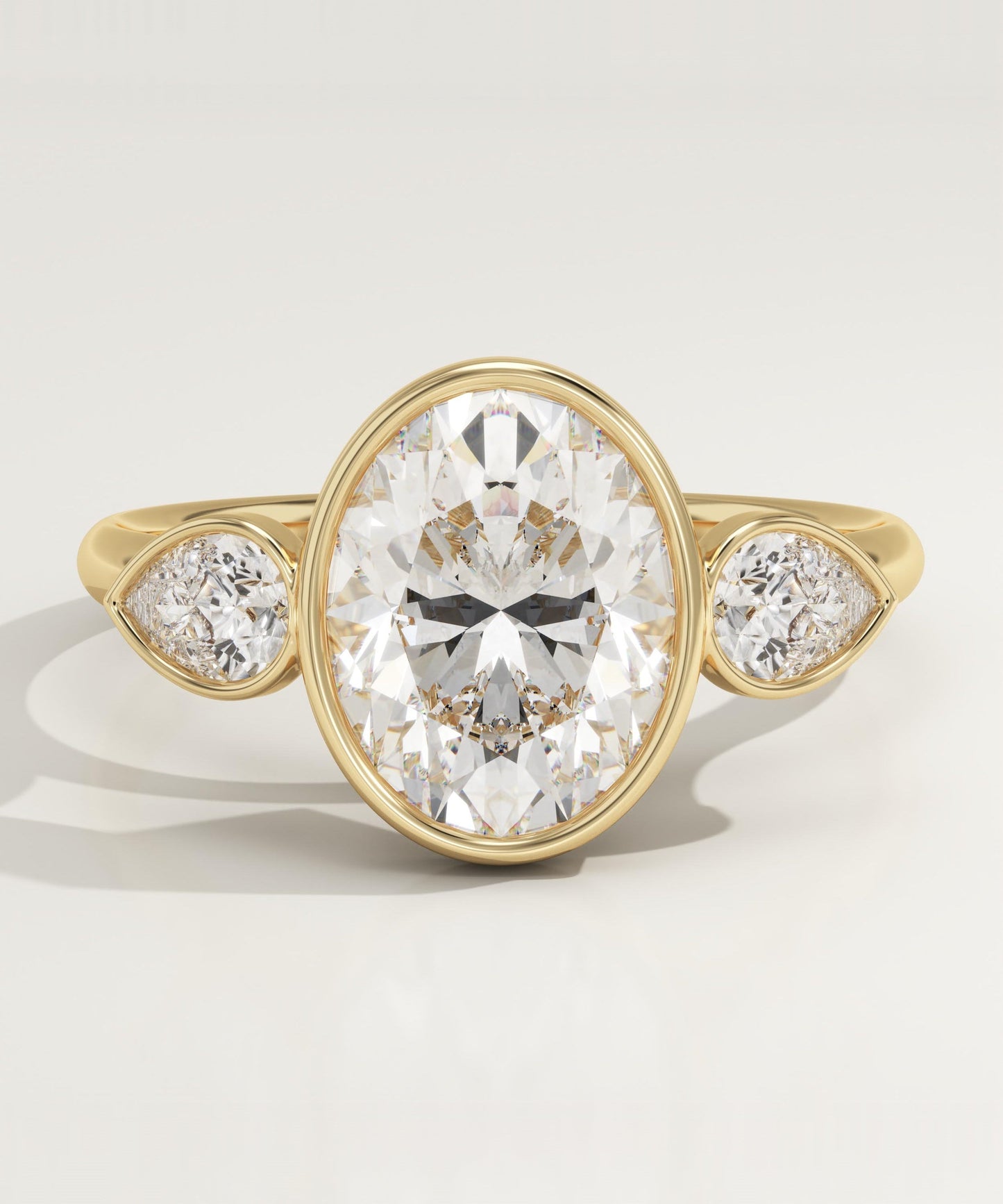 Oval Cut Three Stone Bezel Lab-Grown Diamond Engagement Ring