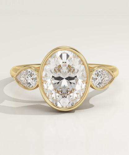Oval Cut Three Stone Bezel Lab-Grown Diamond Engagement Ring