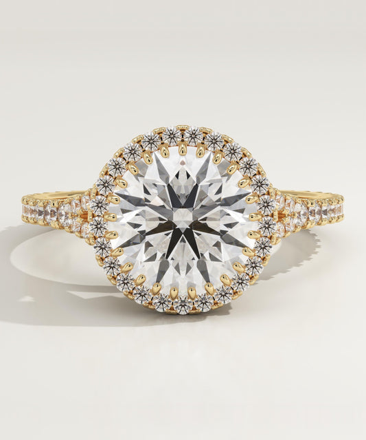 Round Cut Halo & Pave Split Shank Lab-Grown Diamond Engagement Ring