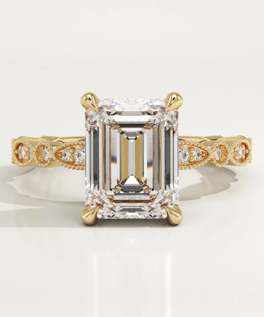 Emerald Cut Milgrain Pave Lab-Grown Diamond Engagement Ring