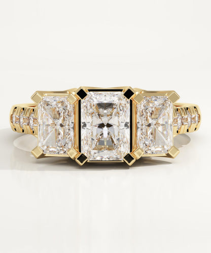 Radiant Cut Three Stone Pave Lab-Grown Diamond Engagement Ring