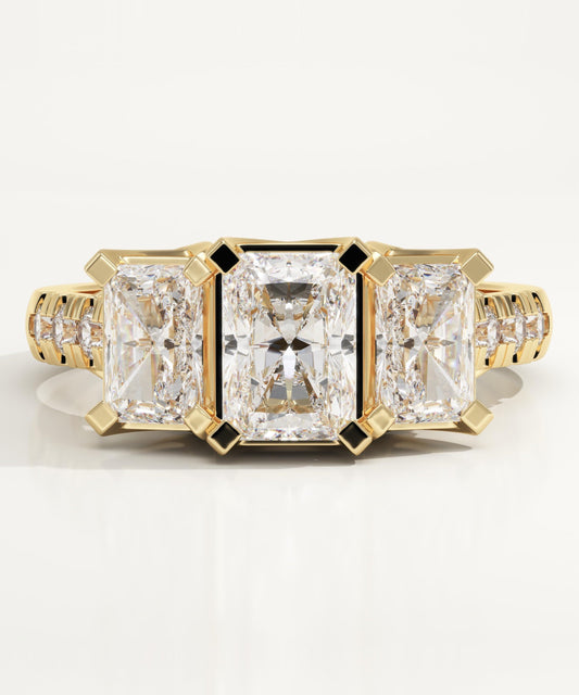 Radiant Cut Three Stone Pave Lab-Grown Diamond Engagement Ring