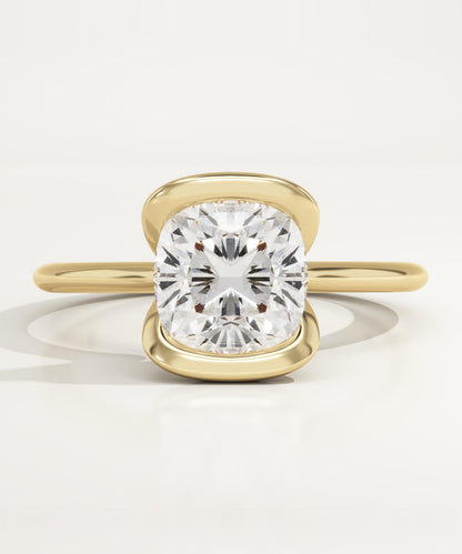 Cushion Cut Half Bezel Lab-Grown Diamond Engagement Ring