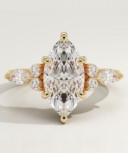 Marquise Cut Cluster Lab-Grown Diamond Engagement Ring