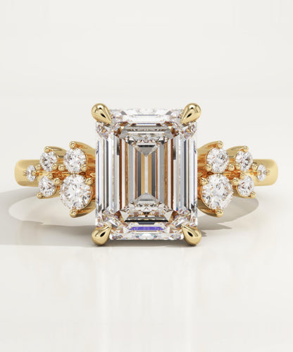 Emerald Cut Cluster Lab-Grown Diamond Engagement Ring