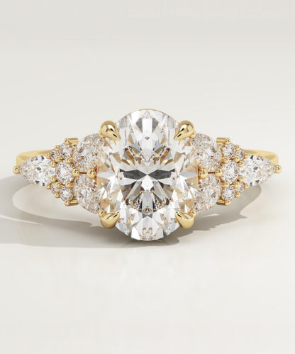 Oval Cut Cluster Lab-Grown Diamond Engagement Ring