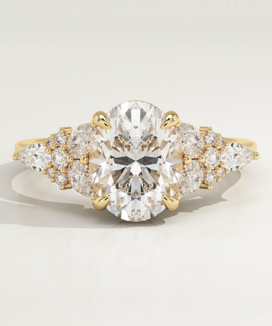 Oval Cut Cluster Lab-Grown Diamond Engagement Ring