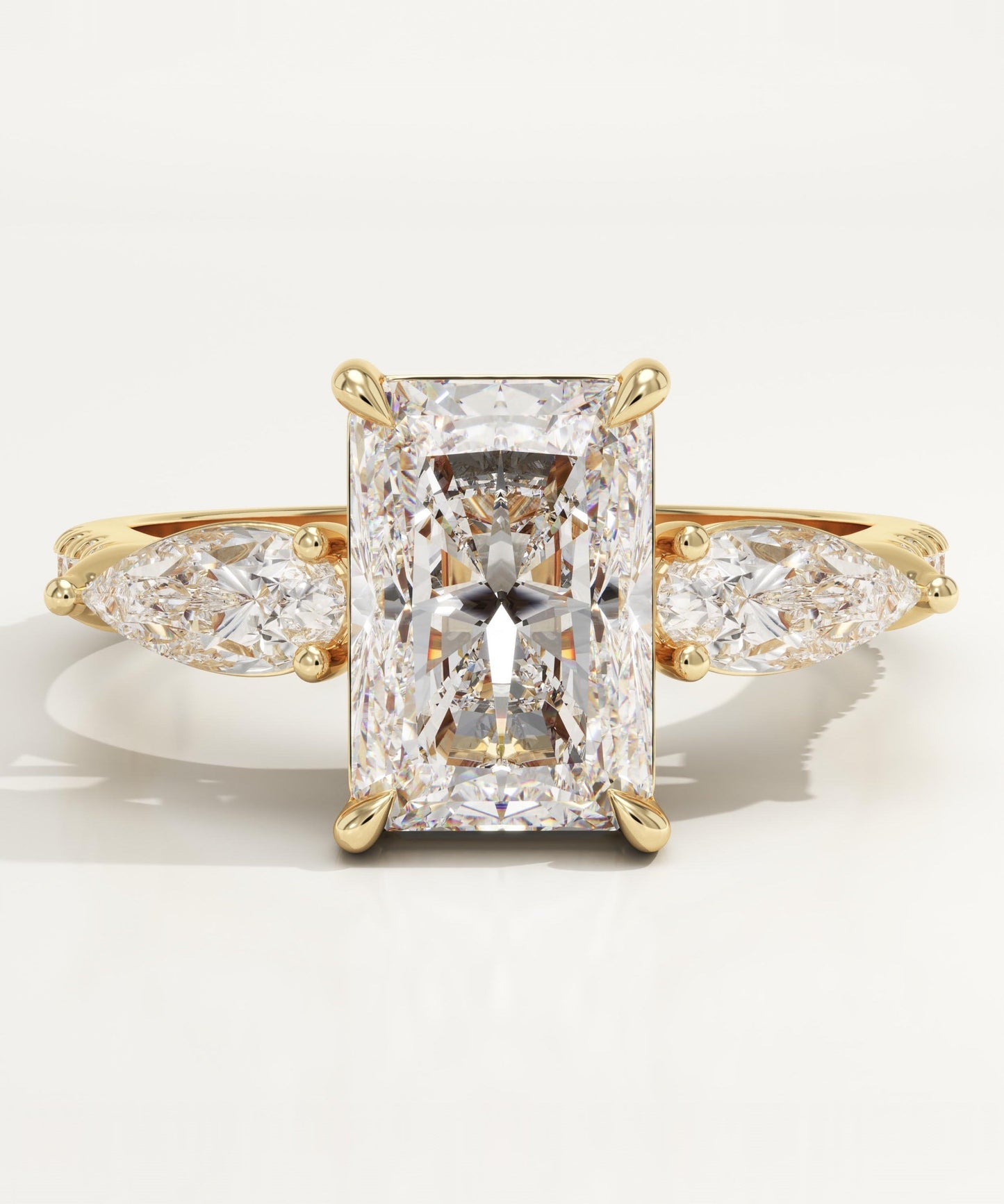 Radiant Cut Three Stone & Pave Lab-Grown Diamond Engagement Ring