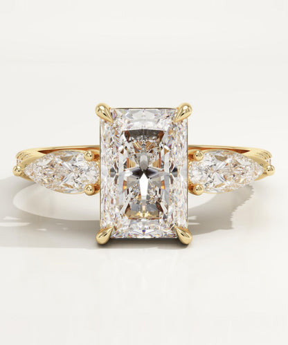 Radiant Cut Three Stone & Pave Lab-Grown Diamond Engagement Ring