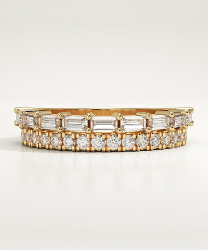 0.67 TCW Baguette & Round Lab-Grown Diamond Half Eternity Wedding Band