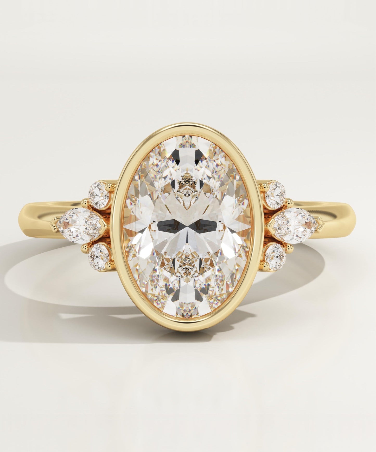 Oval Cut Bezel & Cluster Lab-Grown Diamond Engagement Ring