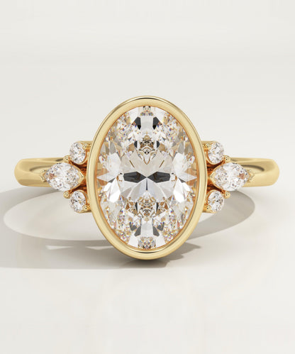 Oval Cut Bezel & Cluster Lab-Grown Diamond Engagement Ring