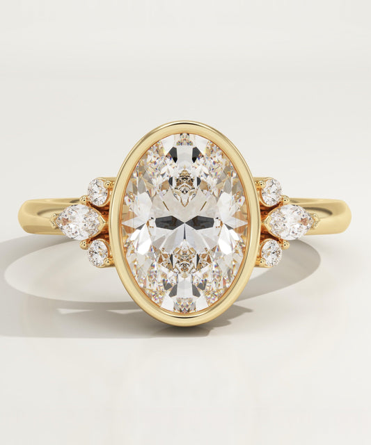 Oval Cut Bezel & Cluster Lab-Grown Diamond Engagement Ring