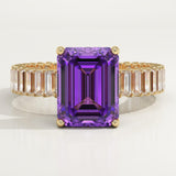 2.56 CT Emerald Cut Hidden Halo & Pave February-Amethyst Birthstone Engagement Ring