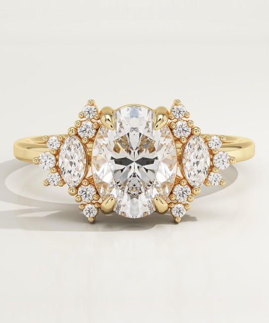 Oval Cut Cluster Lab-Grown Diamond Engagement Ring