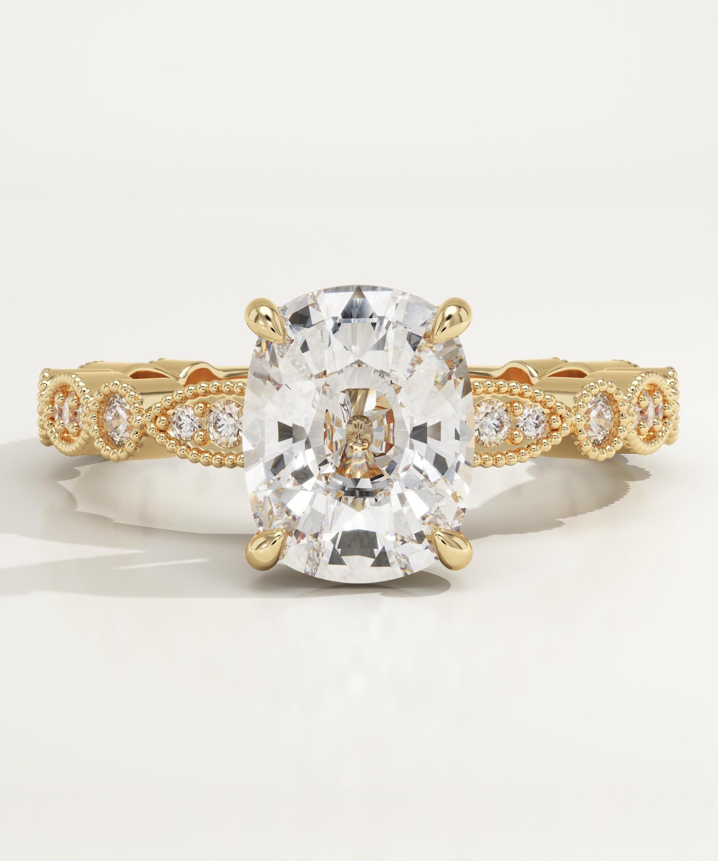 Elongated Cushion Cut Milgrain Pave Lab-Grown Diamond Engagement Ring