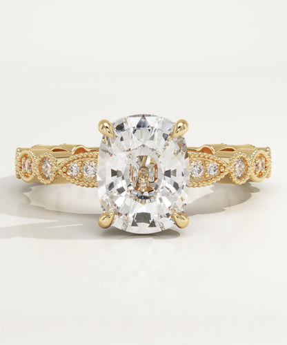 Elongated Cushion Cut Milgrain Pave Lab-Grown Diamond Engagement Ring