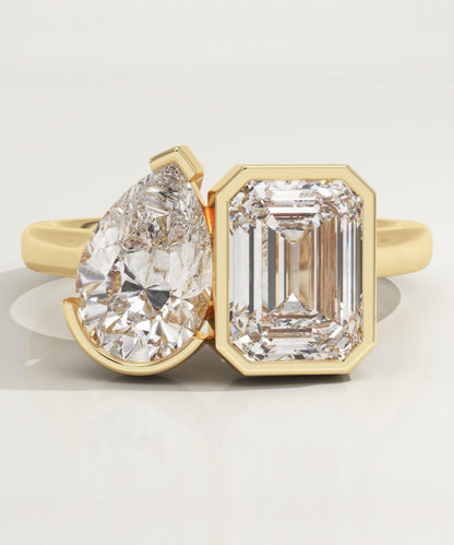 3 TCW Pear & Emerald Cut Toi Et Moi Lab-Grown Diamond Engagement Ring