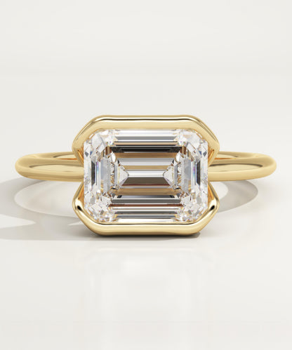 East West Emerald Cut Half Bezel Lab-Grown Diamond Engagement Ring