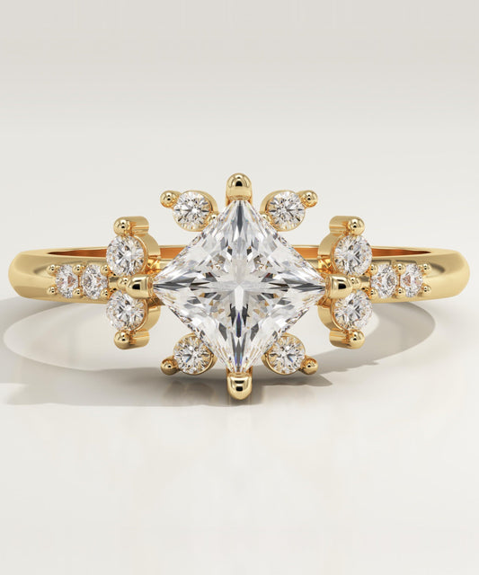 Princess Cut Cluster Lab-Grown Diamond Engagement Ring