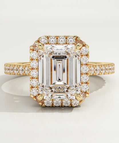 Emerald Cut Halo & Pave Cathedral Lab-Grown Diamond Engagement Ring