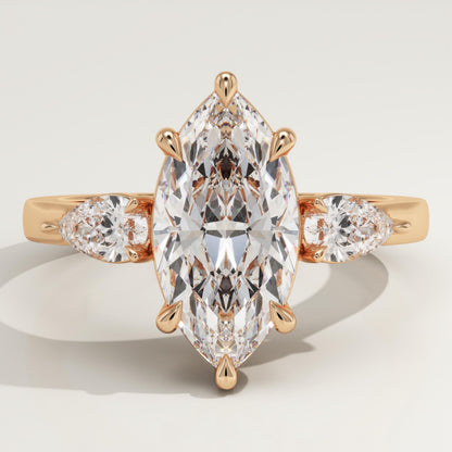 Marquise Cut Three stone Lab-Grown Diamond Engagement Ring