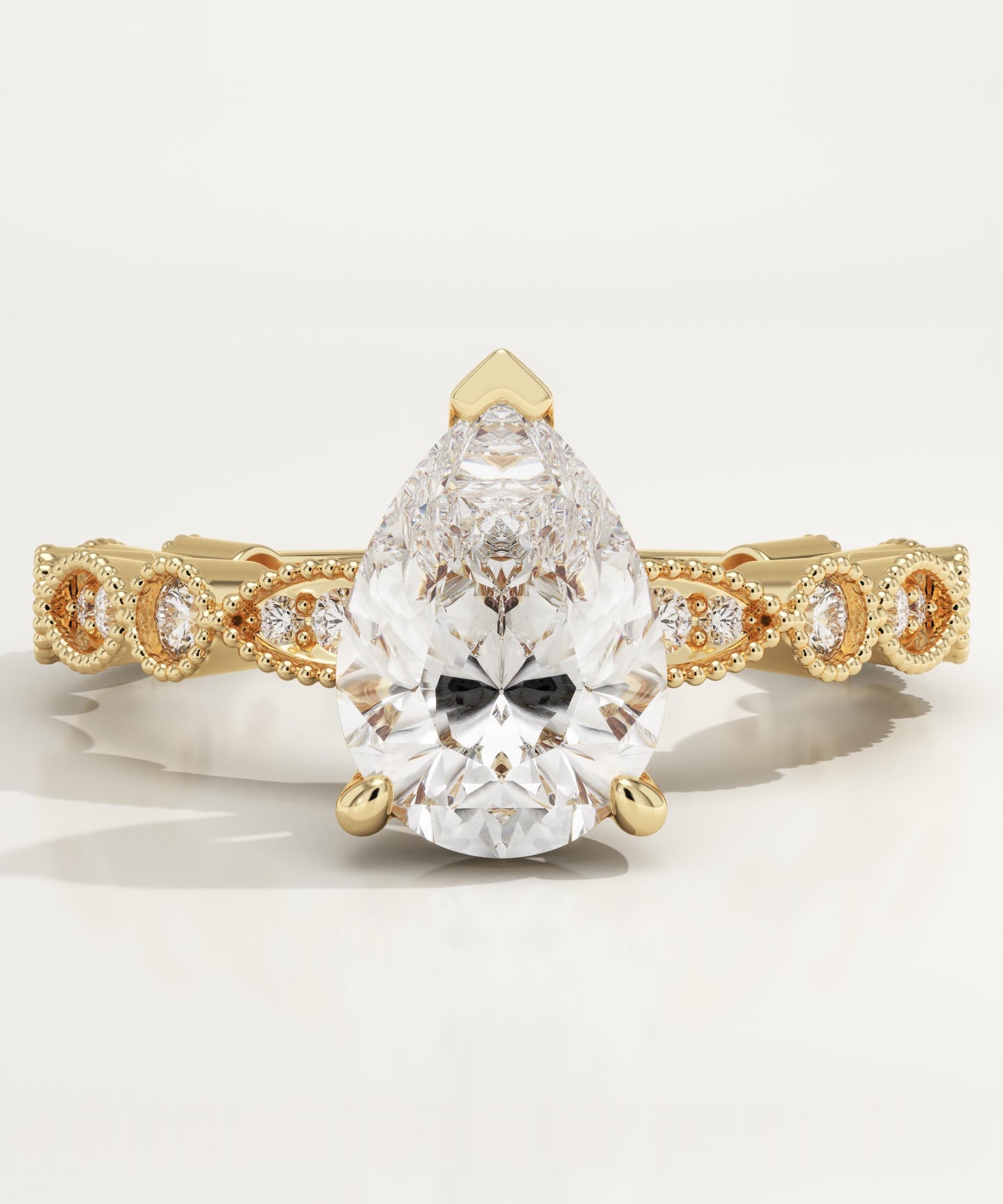 Pear Cut Milgrain Pave Lab-Grown Diamond Engagement Ring